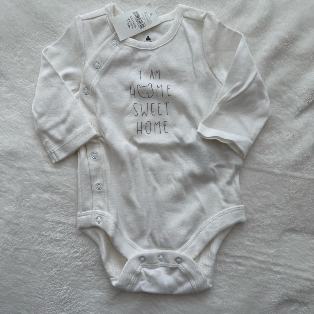 GAP Cream Long Sleeve Baby Onesie